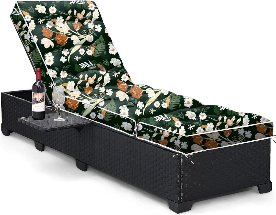 Outdoor Chaise Lounge Chair Cushion, Waterproof Non-Slip Patio Chaise Lounge Cushions for Outdoor Furniture, Thickened Patio Pool Lounge Chair Cushion, 76.4 x 22.8 x 4.7 Inches, Green Floral