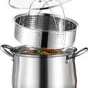 10 Quart Large Stock Pot with Steamer and Glass Lid, Stainless Steel Mirror Polished Stockpot Soup Pot for Cooking, Silver, Dishwasher Safe