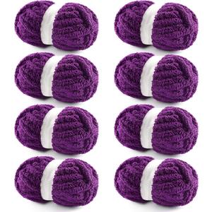 8 Pack Chunky Yarn for Hand Knitting - Chunky Chenille Blanket Yarn for Crocheting - Jumbo Fluffy Yarn for Crochet - Super Bulky Yarn 25 yds 7.7 oz Each Skein (Violet)