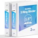 SUNEE 3 Ring Binder 1.5 Inch 2 Packs, Clear View Three Ring PVC-Free (Fit 8.5x11 Inches) for School or Office Supplies, White