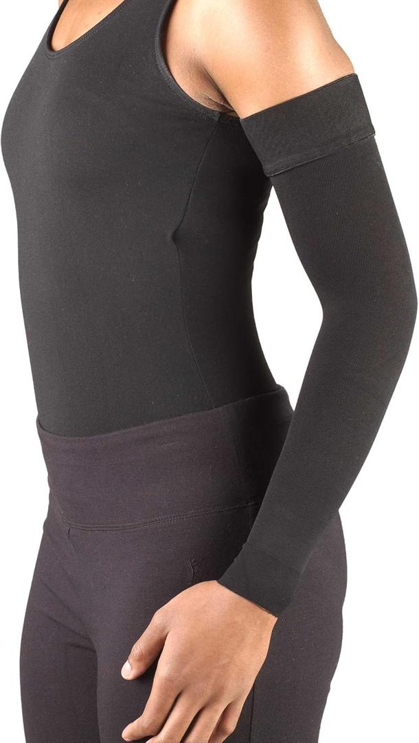 Truform Lymphedema Compression Arm Sleeve, 20-30 mmHg Post Mastectomy Support, Dot Top Grip Band, Black, Small