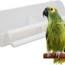Bird Feeder, No Mess Cage Hanging Feeder Cup Pet Bird Food Double Plastic Seed Water Feeder Dispenser Standing Frame for Parrots Cockatiel Pigeon Sparrow Bird Cage Bowl