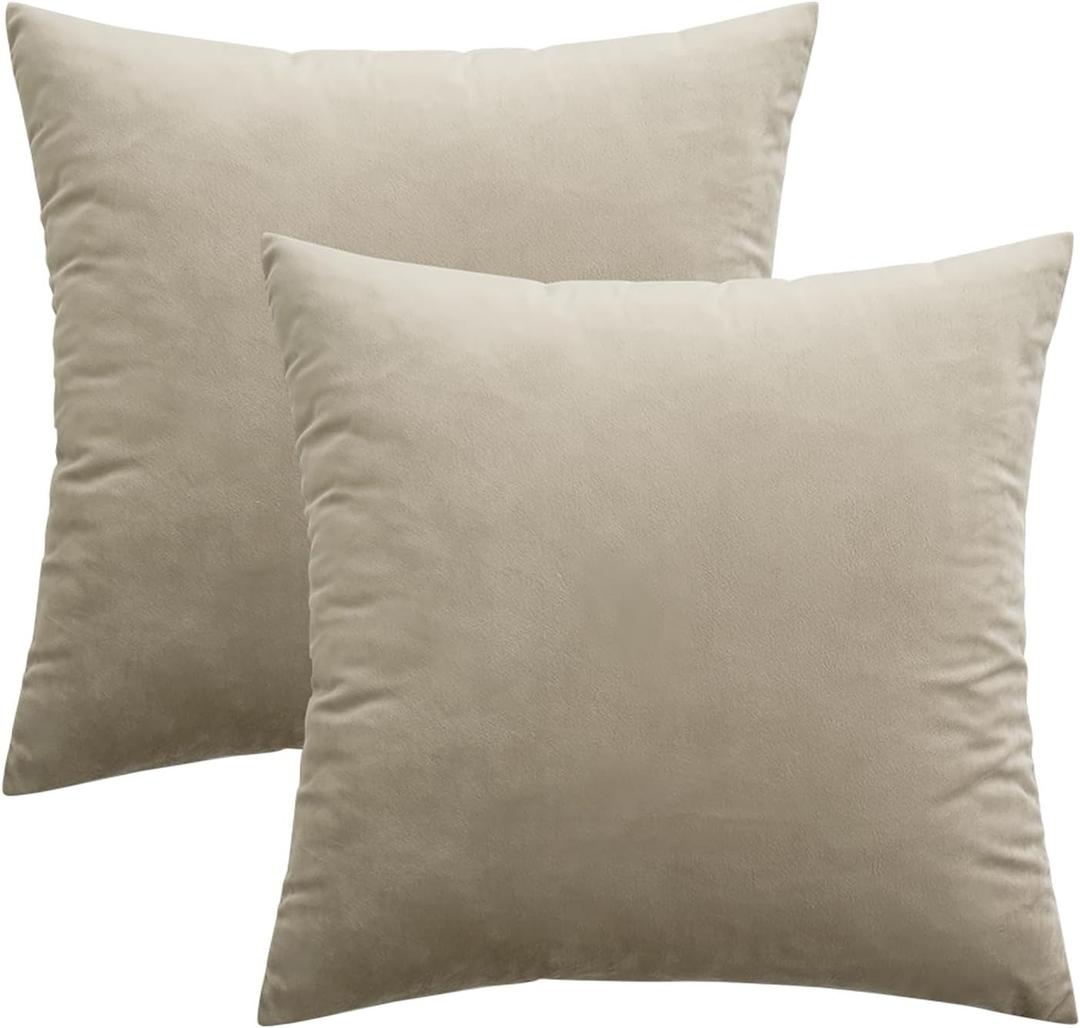 Pack of 2 Taupe Pillow Covers 16x16 Inch Decorative Velvet Throw Pillow Covers Modern Soft Couch Throw Pillows Farmhouse Home Decor for Spring Sofa Bedroom Living Room