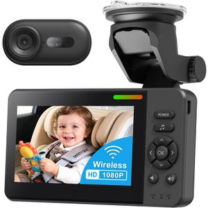 Wireless Baby Car Camera Monitor  4.3" Display + 360 Rotating Cam for Rear-Facing Seats, No Wi-Fi Needed,1080P HD with Auto IR Night Vision, USB & Battery Powered,Easy-Install (black)