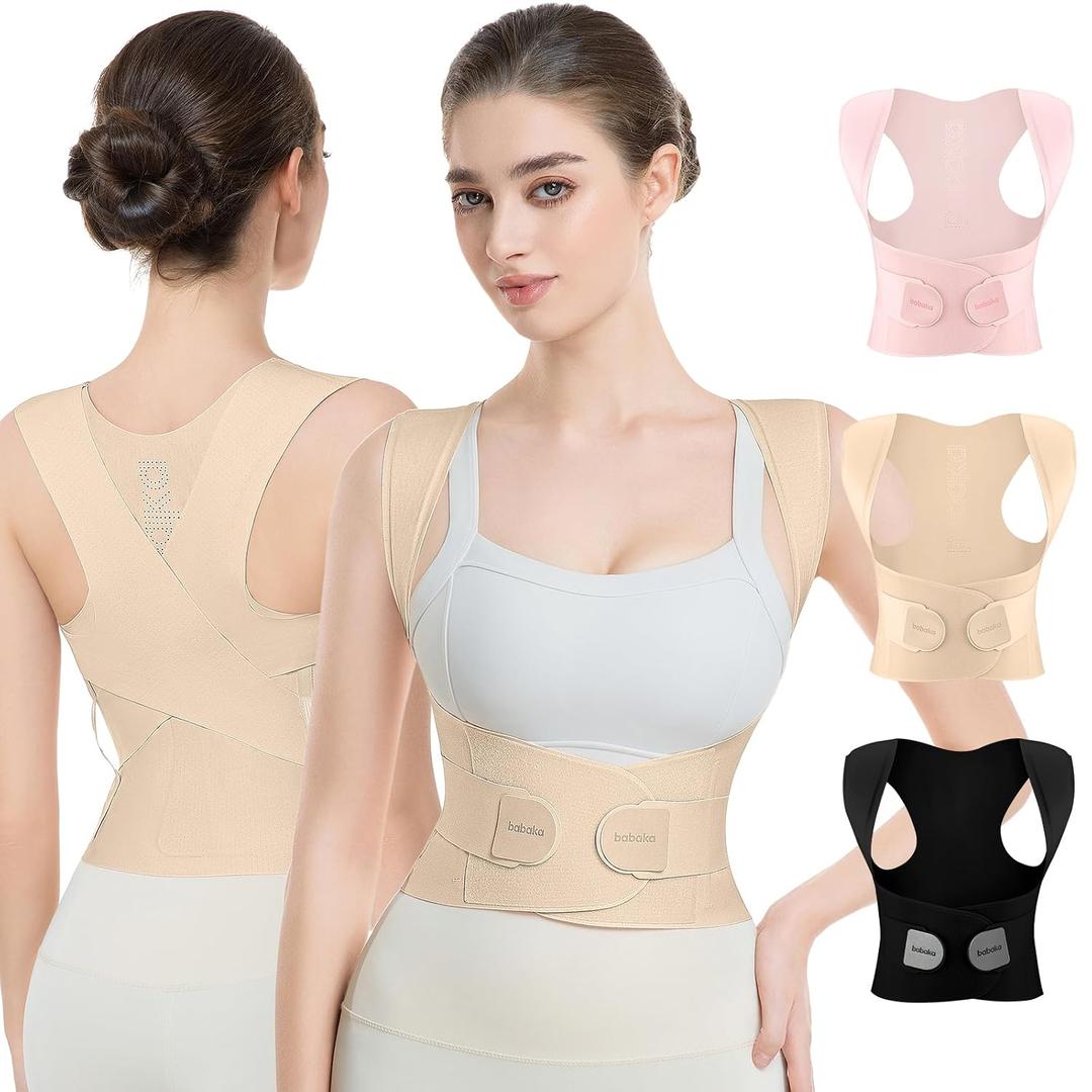 babaka Posture Corrector for Women, Invisible Lightweight Adjustable Back Brace for Upper and Lower Back Pain Relief, Hunchback, Hump, Scoliosis, Thoracic, Spine Corrector Under Clothes (Beige, Small, Waist: 25''-30'') (Beige, S)