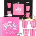 Realspring 6 Pcs Golf Gift Set for Women 6oz Golf Bottle with 4 Stainless Steel Glasses 1 Funnel for Golfers Funny Golfer Accessories for Women Mom Birthday Galentine Gift (Pink)