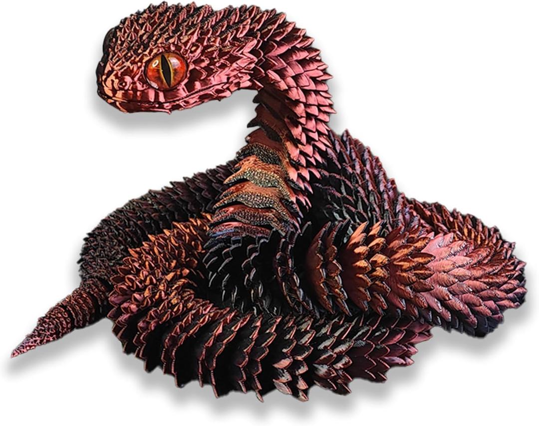 3D Printed Animals-Snake Viper,3D Printed Snake Toys Articulated Snake 3D Printed Animals Animal Model Ornaments Creative Funny Toy Festival Gift for Frends (Black Red, 24Inch)