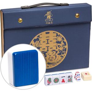 Yellow Mountain Imports Bleau Royal Chinese Mahjong Set with 146 Medium Tiles and Blue Vinyl Case for Chinese Style Gameplay Only []