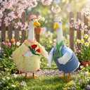 Geyoga 2 Set Spring Goose Outfit Gardener Lawn Porch Goose Clothes Easter Couple Clothing 23 High Garden Costume for Spring Easter Patio Yard Outdoor Decoration (Blue and Pink)
