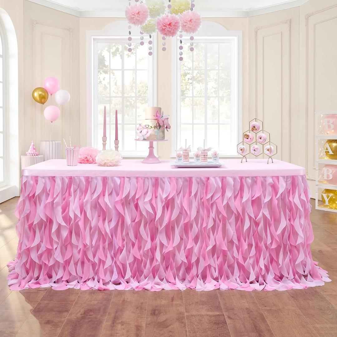 leegleri 9ft Baby Pink Tutu Table Skirt Tulle Table Skirt for Rectangle&Round Tables,Tutu Ruffle Tablecloth for Princess Girls 1st Baby Girl Birthday Party,Baby Shower Decoration,Gender Reveal (108" x 30" (Rectangular))