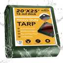 Winpull Tarp 20x25FT, 16 Mil Heavy Duty Waterproof Tarp, Large Multipurpose Cover with Brass Grommets and Reinforced Edges, UV Resistant Thick Poly Tarps for Pool Car Tent Green