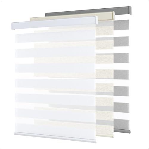 SHECUTE Cordless Zebra Blinds for Windows, Zebra Roller Window Shades for Day & Night, Light Filtering Room Darkening Window Blinds for Home and French Doors(White, 29"W x 72"H, Support Custom Size)