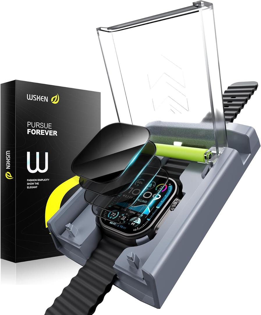 WSKEN 4 Pack Privacy Screen Protector for Apple Watch Ultra 3/Ultra 2/Ultra 49mm - [24 Anti-Spy][Zero Bubble] Top Durable 9H+ Tempered Glass with Auto-alignment Box for iwatch,Easy Install