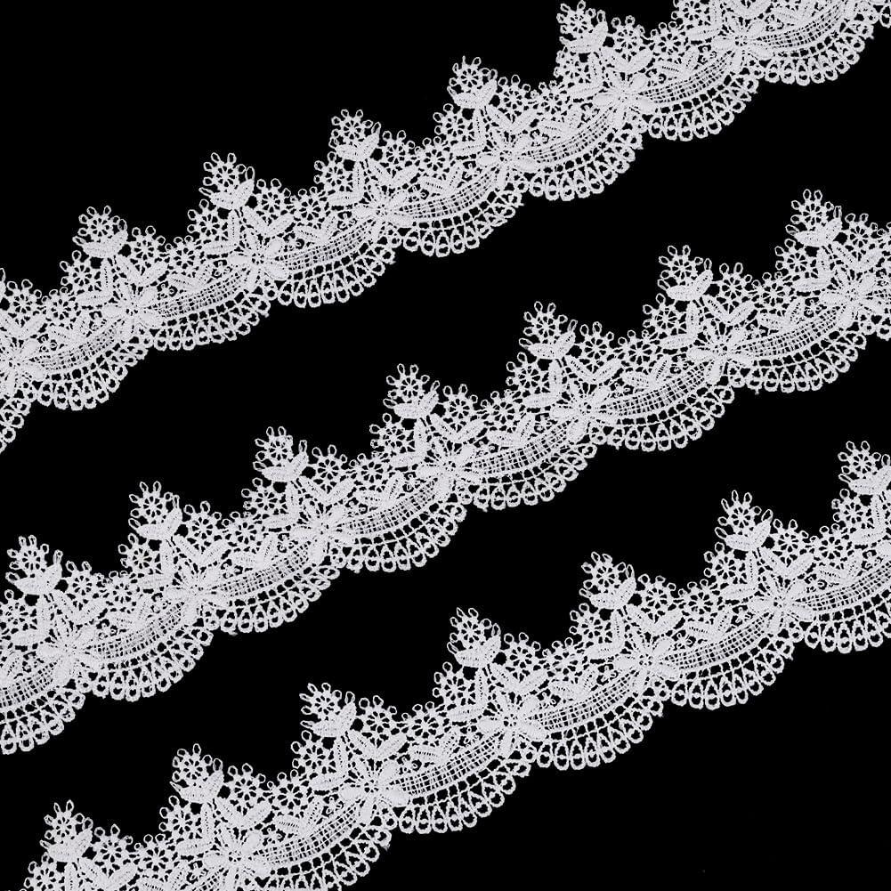 WEBEEDY 15 Yard White Lace Ribbon 7 cm/2.7 Inch Wide Scalloped Embroidery Lace Ribbon Embroidered Floral Venice Lace Trim for Wedding Bridal Dress Christmas Home Decoration DIY Sewing Crafts