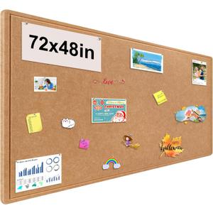 Large Bulletin Board, Foldable 72x48 Inches Cork Board Alternative, Large Felt Board Decorative Pin Board for Wall, Foldable Photo Board Self-Adhesive Vision Board with 36 Pushpins Brown