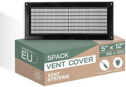 Vent Systems 3" x 10" Inch (Opening Dimensions) Black Plastic Air Vent Cover - 5 Pack - Rectangular Return Grill with Mesh Screen - HVAC Ventilation Grill for Home Improvement - Indoor, Outdoor Use