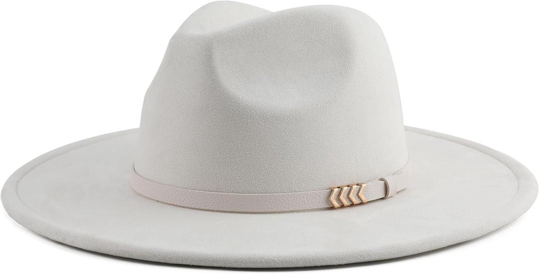 Pro Celia Wide Brim Fedora Hat for Men Women Big Rancher Felt Hat (US, Alpha, One Size, Belt-Ivory)