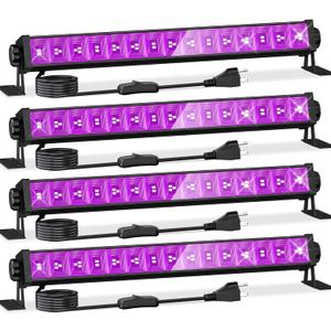 4 Pack LED 42W Black Lights, Blacklight Bars with Plug+Switch+6ft Cord, Light Up 24x24ftx4, Blacklight for Glow Party, Fluorescent Poster, Body Paint, Halloween Decorations, Bedroom, Stage