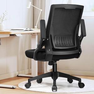 GTPLAYER Ergonomic Office Chair with Flip-up Armrests Executive Computer Chair for Home Office, Breathable Mesh & Comfy Lumbar Support, Black (Large)