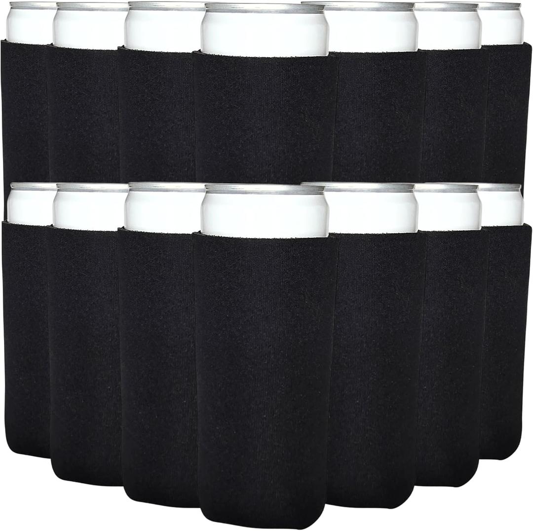 TahoeBay Slim Can Cooler Sleeves (50-Pack) Skinny Tall Cans 12 Oz Bulk Thin Seltzer Fit Sublimation Blanks for Vinyl Plain Blank Foam Beer Bottles Black White Assorted Solid Set (Black)