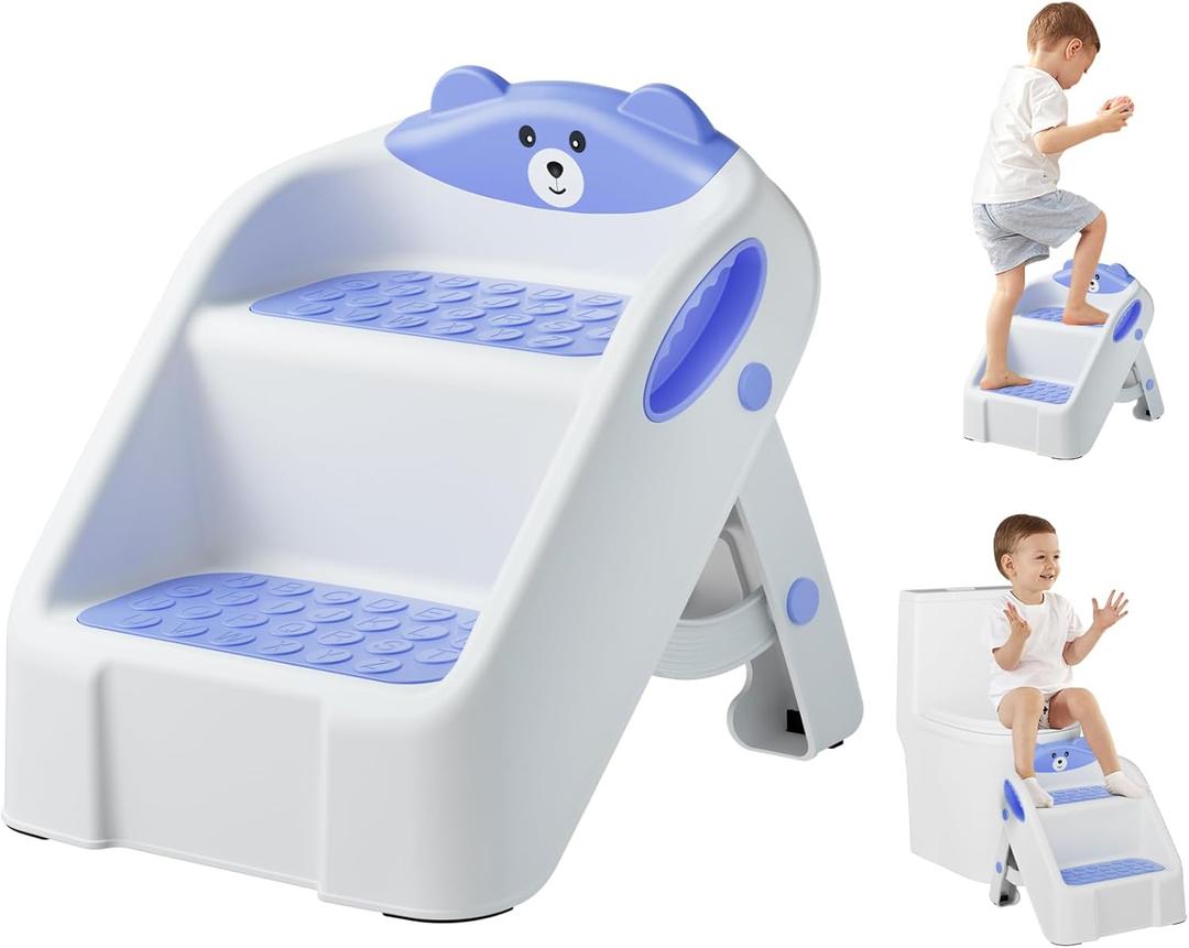 Step Stool for Toddlers, Toddler Step Stool for Bathroom Sink, Foldable Non-Slip Kids Stool with Handle, 2 Step Stools for Kids, Toddler Stool for Kitchen Bedroom Counter Sink