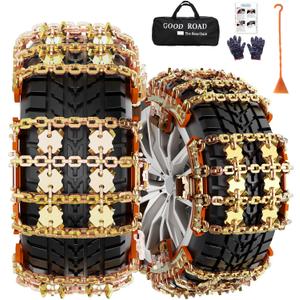 Snow Tire Chains for Cars, SUV, Pickup, Anti-Skid Winter Emergency Traction Chains for Ice and Snow, Fit Tire Width 185-265mm,6PCS