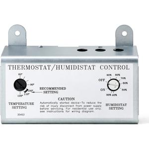Attic Fan Thermostat and Humidistat, Adjustable Temperature and Humidity Controller 120V Thermostat Replacement for Power Attic Ventilators, Greenhouse Fan and Exhaust Fan