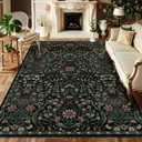 Floral Washable 6x9 Area RugBlack Boho Rugs for Living Room, Soft Low-Pile Non-Slip Stain Resistant & Non-Shedding Carpet for Bedroom, Dining Room, Office, Entryway, Nursery