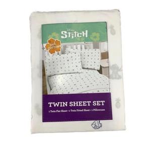 Jay Franco & Sons Inc. Disney Lilo and Stitch Bed Sheet Set 100% Cotton White with Stitch and Pin, Twin Size 