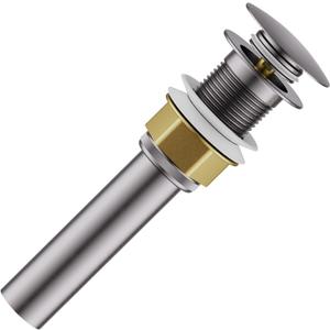 Bathroom Sink Drain with Strainer Basket and Pop-Up Drain Stopper Set (Brushed Nickel, Without Overflow)