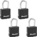 Master Lock Black Outdoor Key Lock, Heavy Duty Weather Resistant Padlock with Cover, Keyed Alike Padlocks for Outdoor Use, 4 Pack, M115XQLF