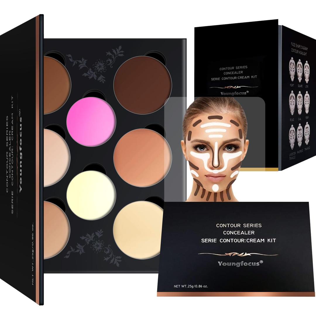 Youngfocus Cosmetics Cream Contour Best 8 Colors Contouring Foundation - Highlighting Makeup Kit/Concealer Palette - Vegan, Cruelty Free and Hypoallergenic - Instruction ManualDeep Pink