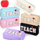 Kacctyen 6 Pcs Teacher Appreciation Gifts Teach Bags Bulk Chenille Makeup Bag Pouch Zipper Cosmetic Bag with 6 Pcs Preppy Apple Pins for Students Teacher Women School Graduation Retirement Gifts (Multicolor)