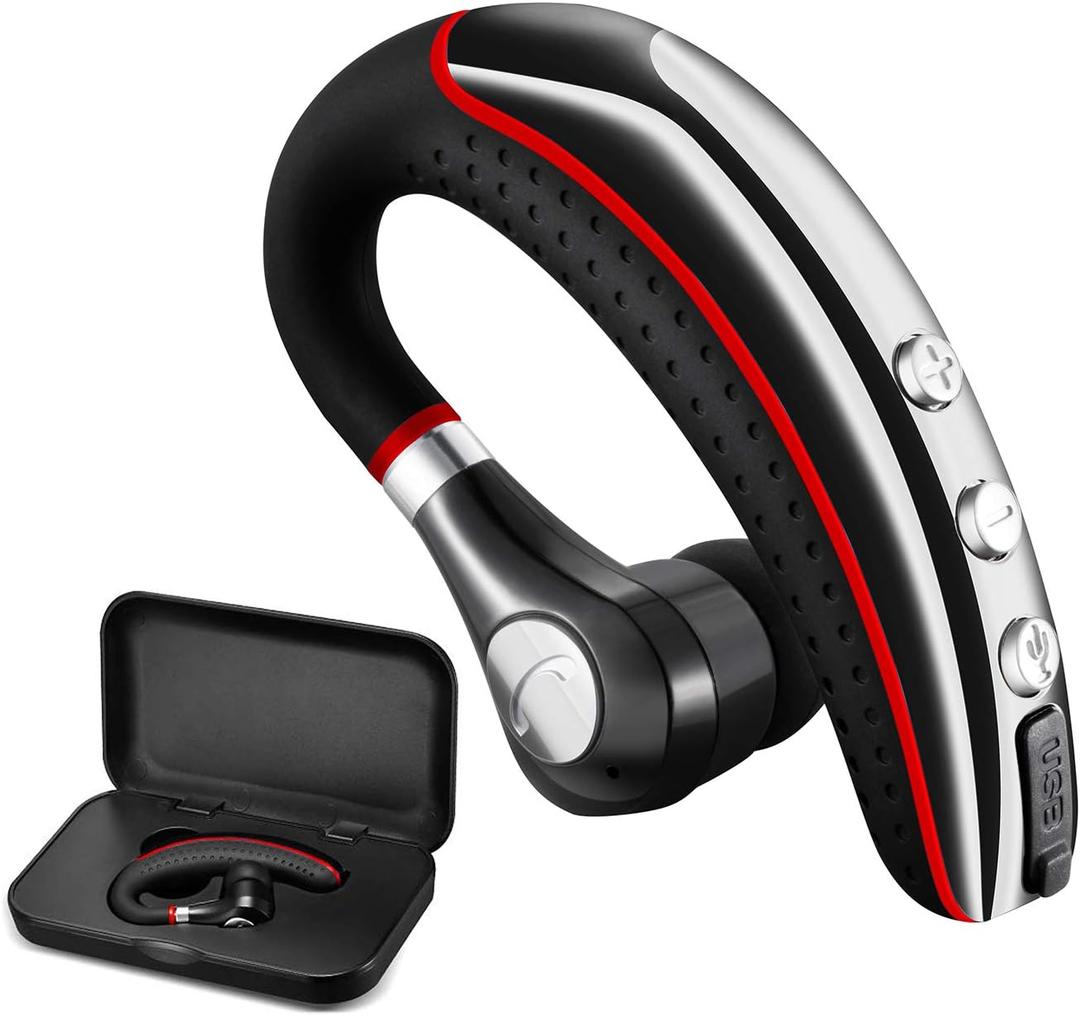 Bluetooth Headset,Wireless v5.0 Business Bluetooth Earpiece in Ear Lightweight Sweatproof Earphones with Mic Work for Cell Phones for Office/Workout/Driving Red