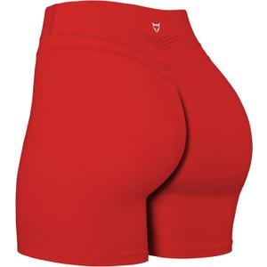 TomTiger Yoga Shorts for Women Tummy Control High Waist Biker Shorts Exercise Workout Curve Lifting Tights Short Pants (Red)