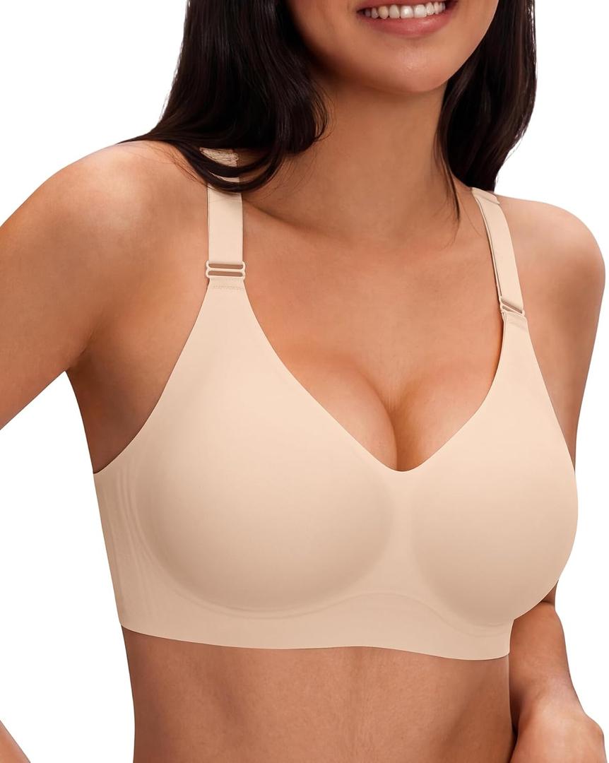 Jelly Bras for Women Deep V Wireless Seamless Tshirt Bras Push Up Plunge Supportive No Underwire Bralettes Bras Nude, M