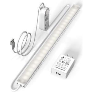 ASOKO Motion Sensor Dimmable Led Under Cabinet Lighting,12 inches Plug in Led Counter Light Bars, Daylight White 4500K Led Light Bar for Kitchen/Closet/Wardrobe/Shelf/Desk/Display Case