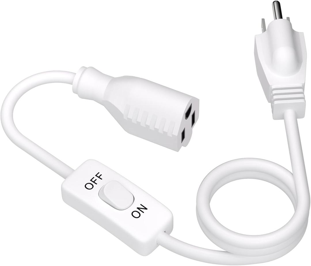 STARELO Extension Cord with Switch 3-Prong Indoor White Extension Cord,18AWG,Control Switch ON/Off 3A 125V NEMA 5-15R Grounded Plug Receptacle.6FT White