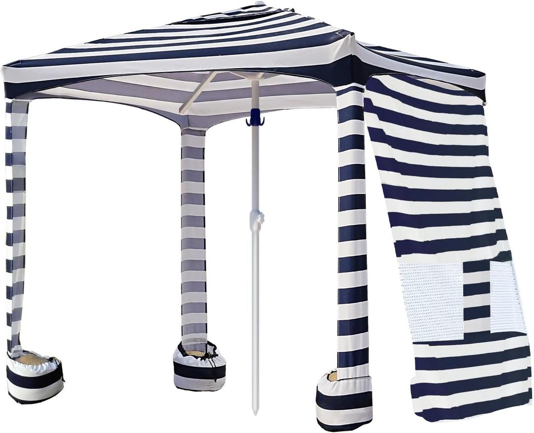 AMMSUN Beach Cabana, 6.5'x6.5' Beach Canopy, Easy Set up and Take Down, Cabana Tent with Sand Pockets, Instant Sun Shade with Side Wall, Navy Sailor