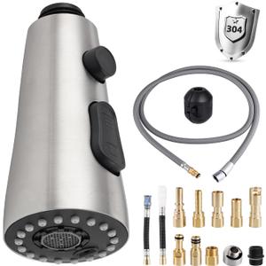 Stainless Steel Kitchen Faucet Head Replacement Set Compatible with Moen/Delta/Kohler/Grohe/Hansgrohe, Pull Down Kitchen Sink Sprayer Set, 67in Hose and 14.1oz Weight Ball, Brushed Nickel