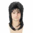 Mullet Wig Black 80s Men Wig,Punk Rocker Hair Party Daily Halloween Costumes Long Wigs