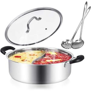 304 Food Grade Stainless Steel Shabu Shabu Hot pot with Divider&Lid for Induction Cooktop Gas Stove Dual Sided Soup Cookware