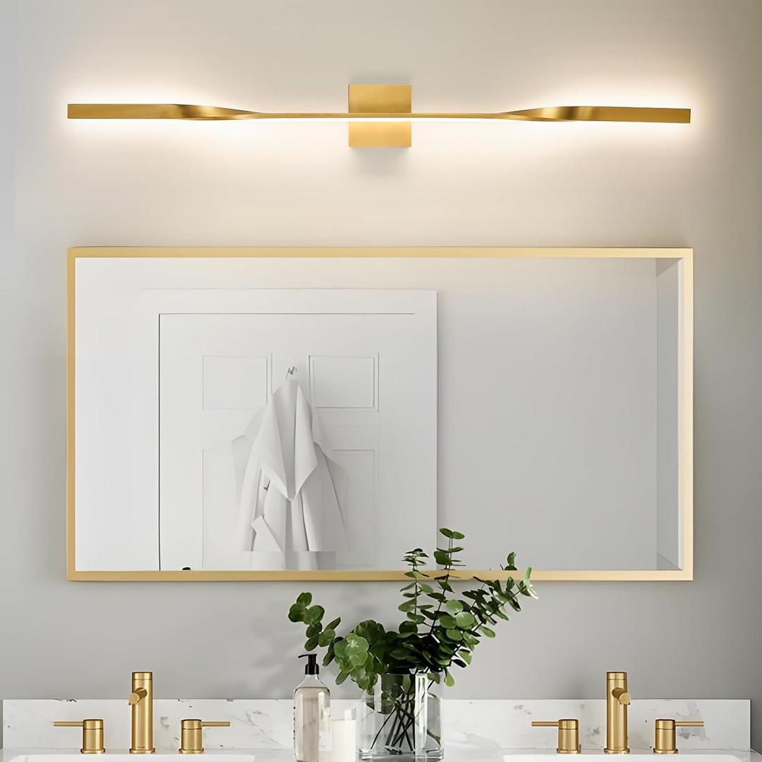 48in Gold LED Vanity Light Harwired Wall Sconce, Long LED Wall Lamp with Remote Control Wall Lamp for Bedroom Modern Dimmable Wall Light for Bedroom Living Room Foyer