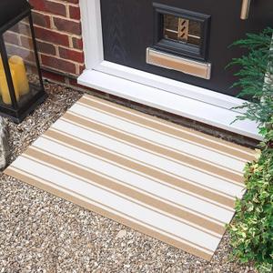 Ailsan Small Front Door Mat 24"x35",Washable Striped Outdoor Rug,Farmhouse Front Porch Rug Decor,Layered Door mats Outdoor Cotton Entryway Rug for Indoor Outdoor Entrance,Khaki (Khaki and White)