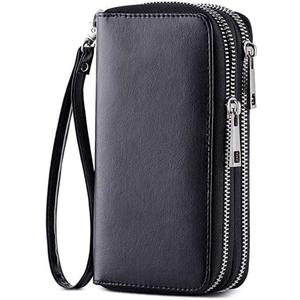 Cellphone Wallet for Women Dual Zipper Long Purse with Removable Wristlet