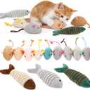 Leitee 12 Pack Cat Toys Bulk Plush Cat Mice Fish Toys Set Mouse Dog Toy for Indoor Kittens Puppies to Eliminate Boredom, Multicolored, Not Filled Catnip(Plush Fish)