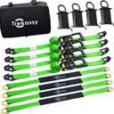 Trekassy Car Tie Down Straps for Trailers with Stake Pocket D Ring, Trailer Ratchet Straps for Car Truck, UTV & More, 10,000lbs Break Strength (Green)