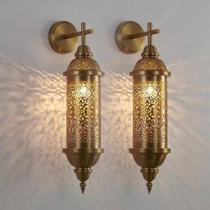 Turkish Moroccan Wall Lamp Antique Indian Wall Sconces Metal Lantern Wall Light for Bedroom Bedside Porch Restaurant Bar Hallway Living Room Bathroom Home,Arabian Lamp W5 XH24,2pcs