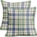Blue Sage Green Spring Plaid Pillow Covers 20x20 Set of 2 Seasonal Tartan Buffalo Plaid Holiday Print Decorative Outdoor Pillowcases Farmhouse Summer Throw Cushion Case Couch Sofa Bed Decor