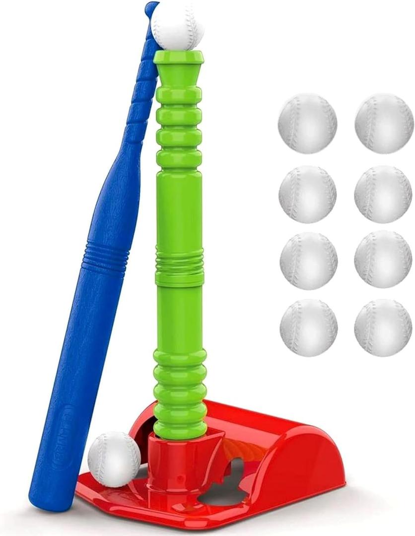 Play22 T Ball Set for Toddlers - Tball Set for Kids 3-5, 8 Large Balls, 23" Batting Tee - Kids Baseball Bat Tee - Wiffle Ball, Toddler Outdoor Toys Play Equipment, Gifts for 4 Year Old Boys and Girls